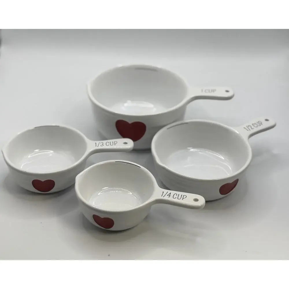 Williams Sonoma Heart Ceramic Measuring Cups Red White 4 Pc Set
